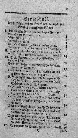 Verzeichniß der in diesem ersten Stück des neunzehnten Bandes recensirten Bücher.