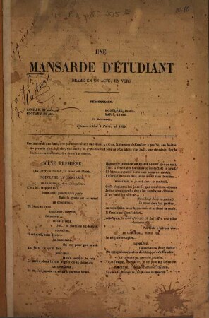 Une mansarde d'étudiant : Drame en un acte, en vers
