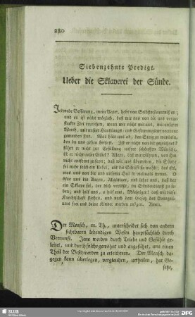 Siebenzehnte Predigt. Ueber die Sklaverei der Sünde