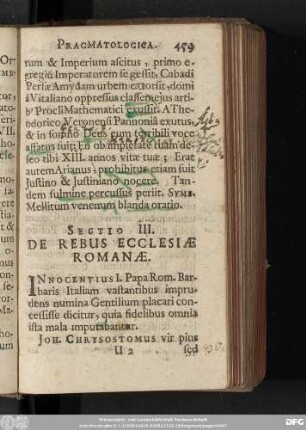Sectio III. De Rebus Ecclesiae Romanae.
