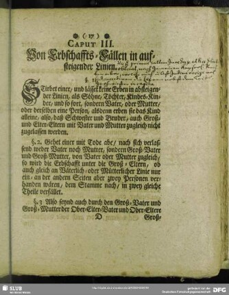 Caput III. Von Erbschaffts-Fällen in aufsteigender Linien