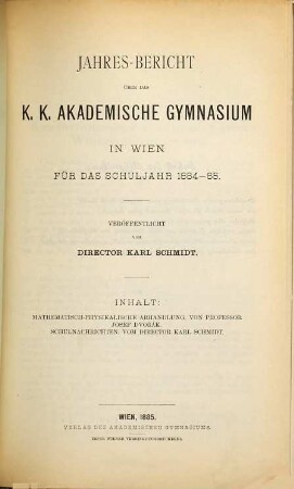 Jahresbericht. 1884/85