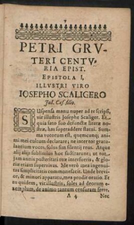 Petri Gruteri Centuria Epist. Epistola I. - X.