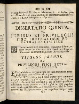 53-72, Dissertatio Quinta de Juribus et Privilegiis