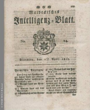 No. 14, Dienstag, den 2ten April 1805