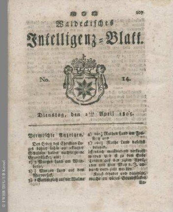 No. 14, Dienstag, den 2ten April 1805