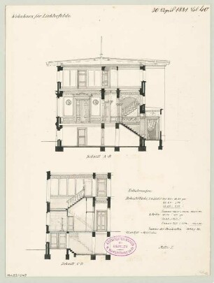 Ländliches Wohnhaus, Berlin-Lichterfelde Monatskonkurrenz April 1881: 2 Querschnitte; Kostenüberschlag