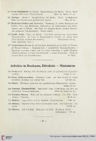 Arbeiten in Buxbaum, Elfenbein – Miniaturen (Nr. 539-546)