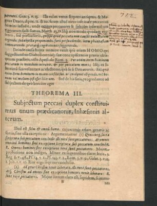 Theorema III. Subiectum peccati duplex constituimus unum praedicationis, Inhaesionis alterum.