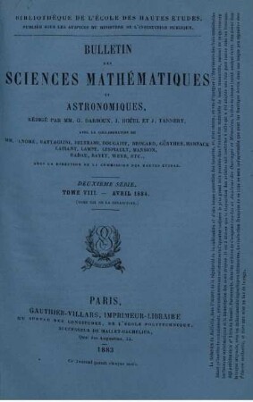 Tome VIII. - Avril 1884.