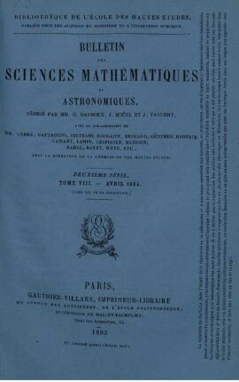 Tome VIII. - Avril 1884.