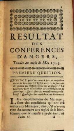 Conférences Ecclésiastiques Du Diocese D'Angers, [1,]2. Sur le Mariage, comme Sacrement & comme Contrat Civil