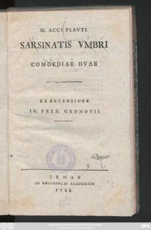 M. Acci Plavti Sarsinatis Vmbri Comoediae Dvae
