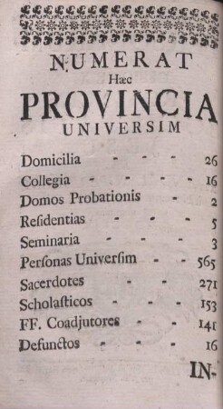 Numerat Haec Provincia Universim