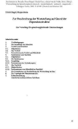 Zur Beschreibung der Wortstellung auf Grund der Dependenzstruktur. Ein Vorschlag für sprachvergleichende Untersuchungen
