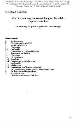 Zur Beschreibung der Wortstellung auf Grund der Dependenzstruktur. Ein Vorschlag für sprachvergleichende Untersuchungen