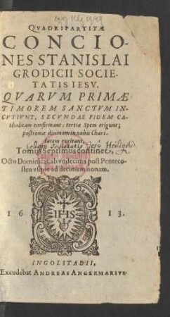 7: continet Octo Dominicas, ab undecima post Pentecosten usque ad decimam nonam