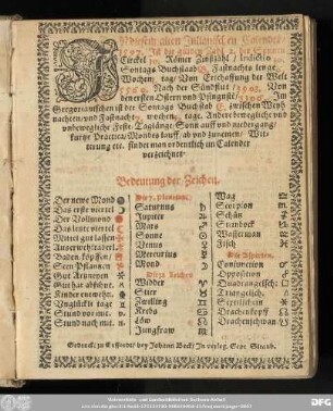 In diesem alten Julianischen Calender/ 1597. Ist die gülden Zahl 2. ...