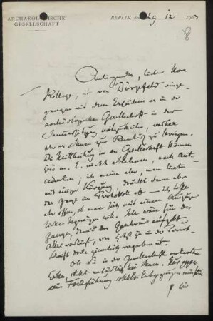 Nr. 8: Brief von Alexander Conze an Ulrich von Wilamowitz-Moellendorff, Berlin, 29.12.1903