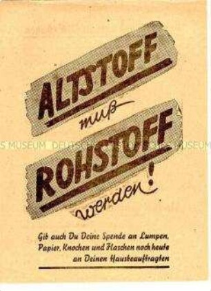 Aufruf der Volkssolidarität zur Sammlung und Abgabe von Altstoffen für die Sekundärrohstoffgewinnung