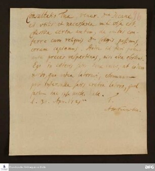 Brief von August Hermann Francke an Joachim Lange.