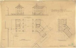 Fischer, Theodor; Lindau / Bodensee; Bahnhofplatz - Eckgebäude u. Überbauung der Ludwigstrasse (Lageplan, Grundrisse, Ansichten)