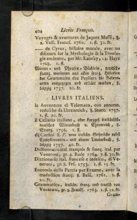 404-407, Livres Italiens, Anglois, Hollandois, Espagnol, François Relie´s.
