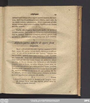V. Historia partus difficilis ob capitis situm iniquum.