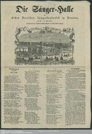 Die Sängerhalle zum ersten deutschen Sängerbundesfest in Dresden : den 22. - 25. Juli 1865