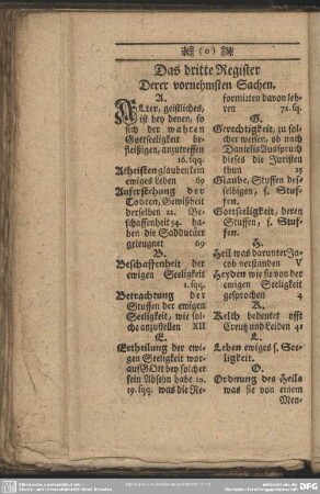 Das dritte Register. Derer vornehmsten Sachen