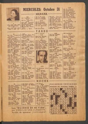 [Programa de] Miércoles: Octubre 31