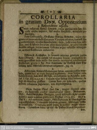 Corollaria in gratiam Dnn. Opponentium a Respondente adiecta