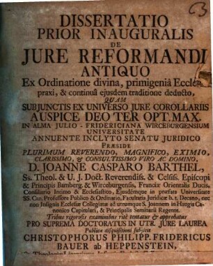 Diss. prior inaug. de iure reformandi antiquo, ex ordinatione divina, primigenia ecclesiae praxi, et continua eiusdem traditione deducto
