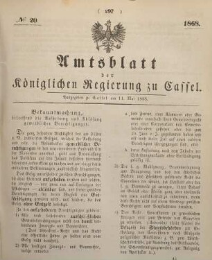 № 20. Ausgegeben zu Cassel am 11. Mai 1868.