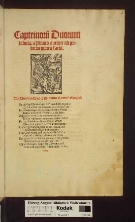 Capteiuoru[m] Duorum fabula. a Plauto auctore ad pudicos mores facta