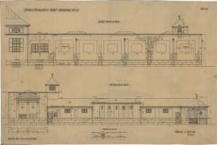 Fischer, Theodor; Stuttgart; Kunstausstellungsgebäude - Grundriss; Gartenanlage Ost - u. Nordflügel (Ansichten)