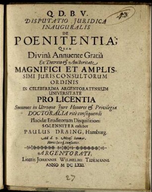 Disputatio Iuridica Inauguralis De Poenitentia