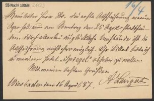 Brief an B. Schott's Söhne : 16.04.1887