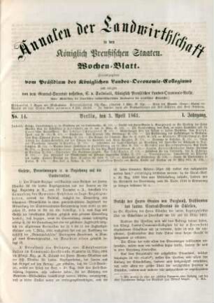 No. 14. Berlin, den 3. April 1861. I. Jahrgang.