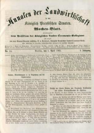No. 14. Berlin, den 3. April 1861. I. Jahrgang.