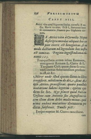 Caput VIII. Attici vita apud Nepotem saepius correcta & aucta