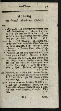 Anhang von ferners gebundenen Büchern