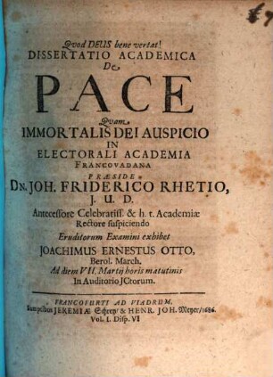 Dissertatio Academica De Pace