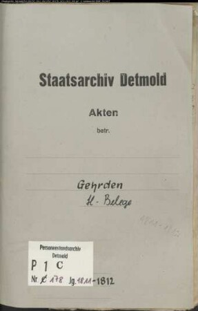 Belegakten zum Heiratsregister der katholischen Gemeinde Gehrden, Kreis Warburg (1811-1812)