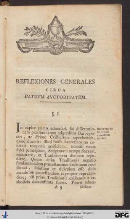 Reflexiones Generales Circa Patrum Auctoritatem.