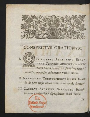 Conspectus Orationum.
