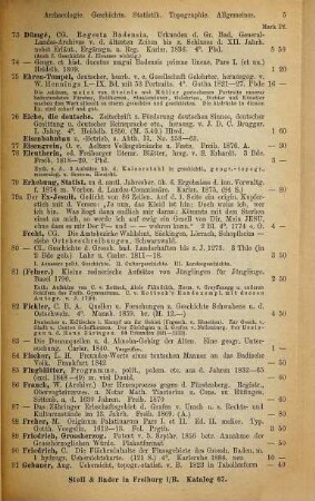 Katalog des Antiquarischen Bücherlagers von Stoll & Bader, vormals R. Bader & Co., Buchhandlung und Antiquariat für in- und ausländische Literatur, Freiburg in Baden. 67. 1891