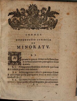 Diss. iur. de minoratu in familiis illustribus
