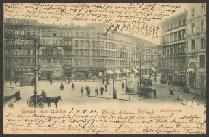 Ansichtskarte Straßenkreuzung mit Verkehrsinsel und Pferdekutschen, Moritzplatz [1/3]