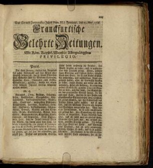 Num. XLI. Freytags, den 21. May. 1756 - Num. L. Dienstags, den 22. Junius. 1756